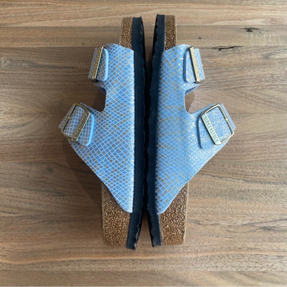 NWOT Birkenstock Arizona dusty blue flat shiny python sandals, size 38 - Picture 10 of 14